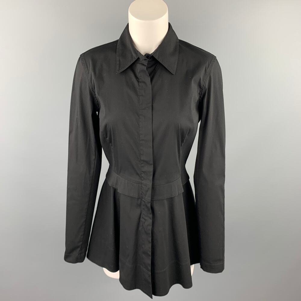 DONNA KARAN Size 8 Black Cotton Blend Long Sleeve Mini Dress